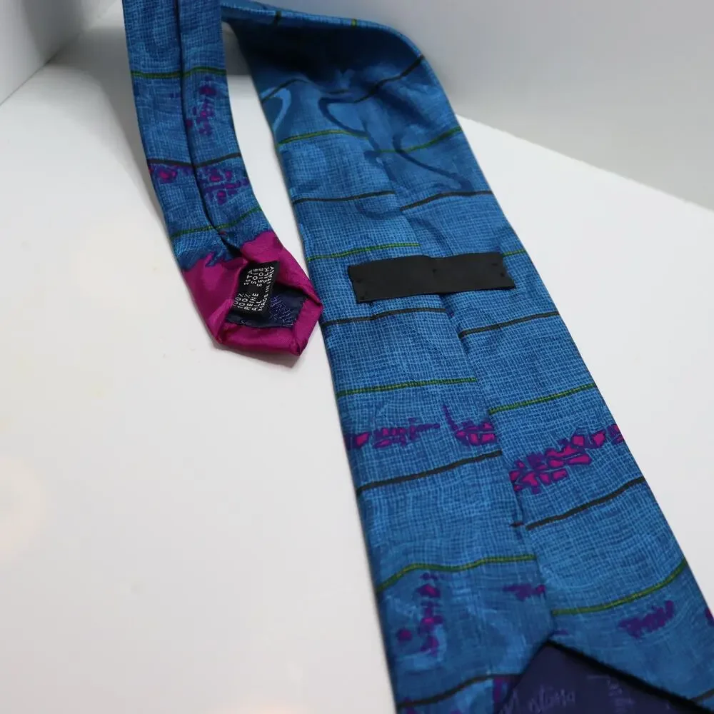 Abstract Blue & Magenta Silk‎ Tie Modern Graphic Wide 3.5